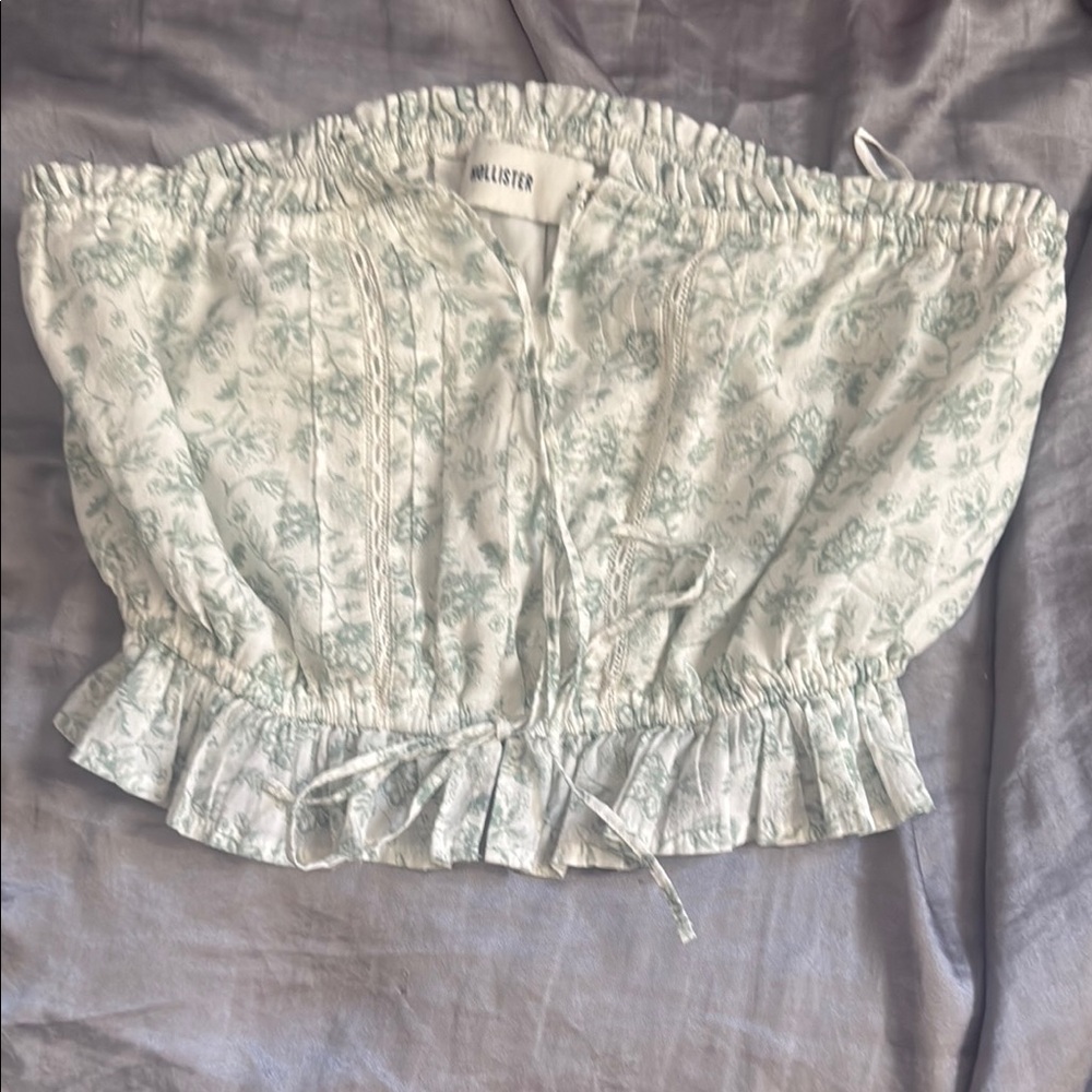 Hollister White and Blue Smocked Ruffled Blouse